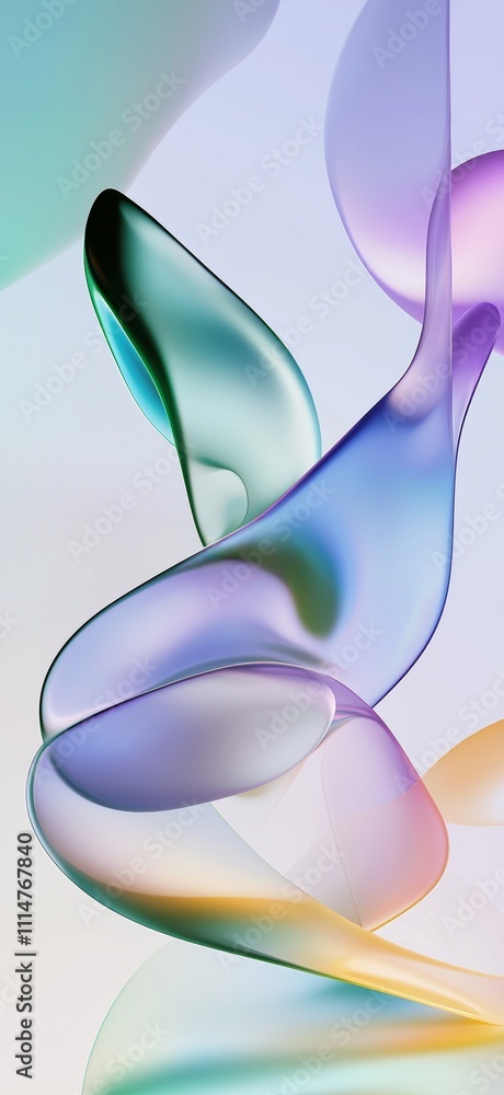 Poster smooth pastel-colored shapes intertwine and flow, creating a gradient effect with a mesmerizing visu