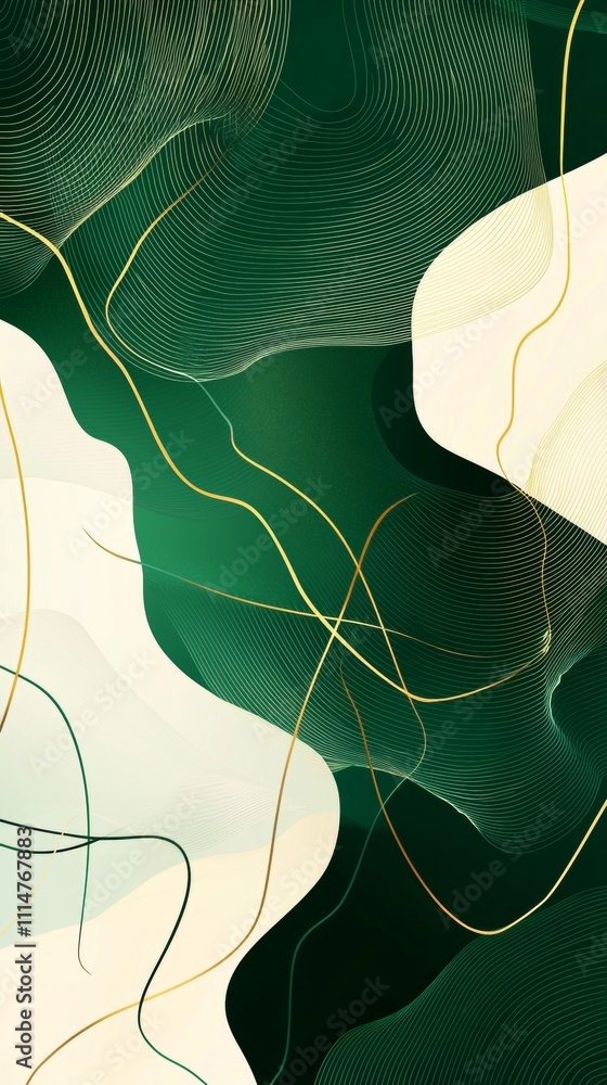 Poster Abstract green and gold lines are flowing and intertwining, creating a dynamic and visually appealing composition with a sense of movement and elegance