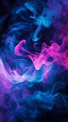 Swirling pink and blue smoke creating mesmerizing abstract shapes against a deep black background, offering a vibrant and ethereal atmosphere full of dynamic energy and creativity