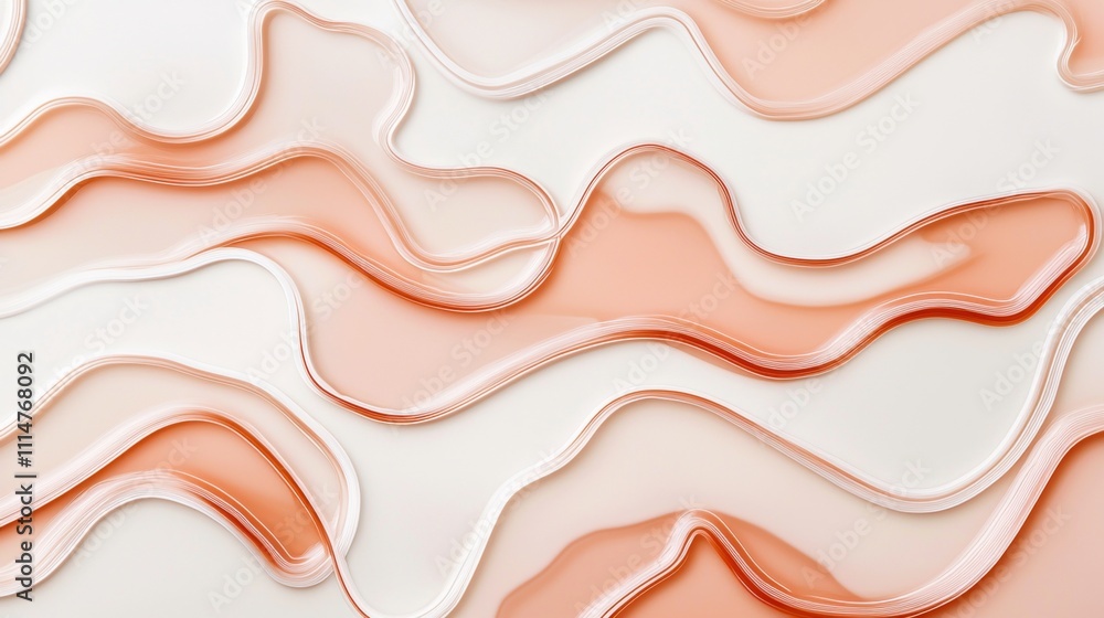 Poster Peach and white abstract wavy lines creating a layered effect, forming a visually appealing pattern, suitable for backgrounds and design elements