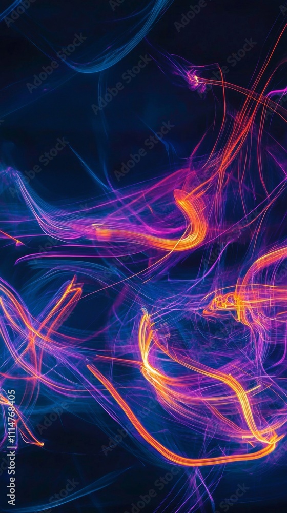 Poster colorful light trails intertwining and creating a mesmerizing abstract composition against a dark ba