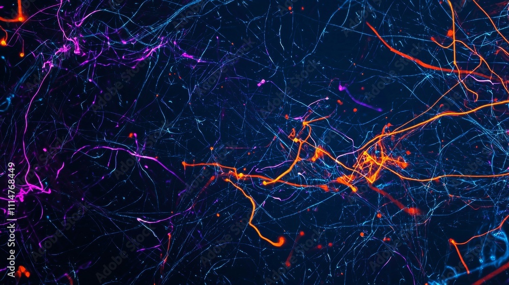 Poster interconnected glowing lines and dots forming an intricate pattern, reminiscent of neural pathways o