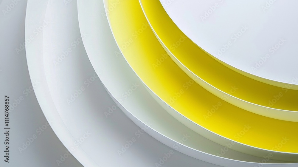Poster intertwined yellow and white curved lines form an abstract and minimalist composition, creating a vi