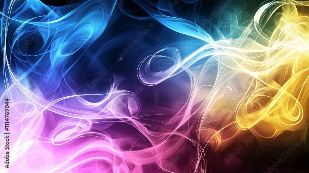 Poster colorful swirling smoke creating abstract shapes and patterns, forming a visually appealing and dyna