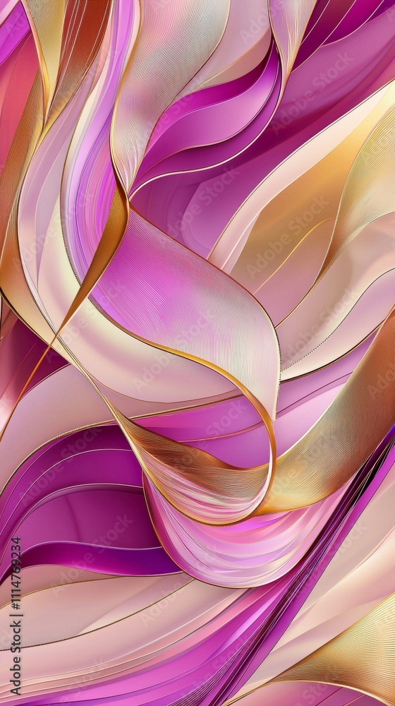 Poster pink and gold swirls intertwine and create a dynamic visual flow, forming an abstract composition wi