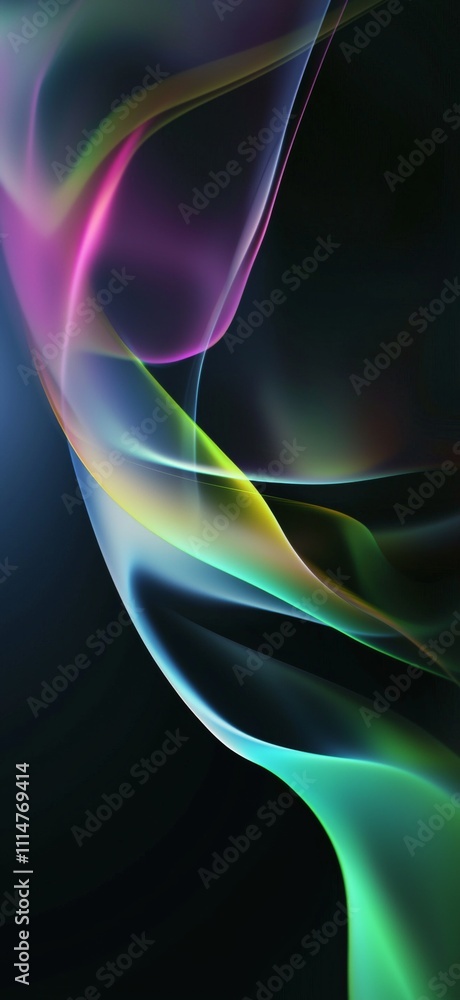 Poster colorful abstract smoke trails gracefully flowing and swirling against a dark backdrop, creating dyn