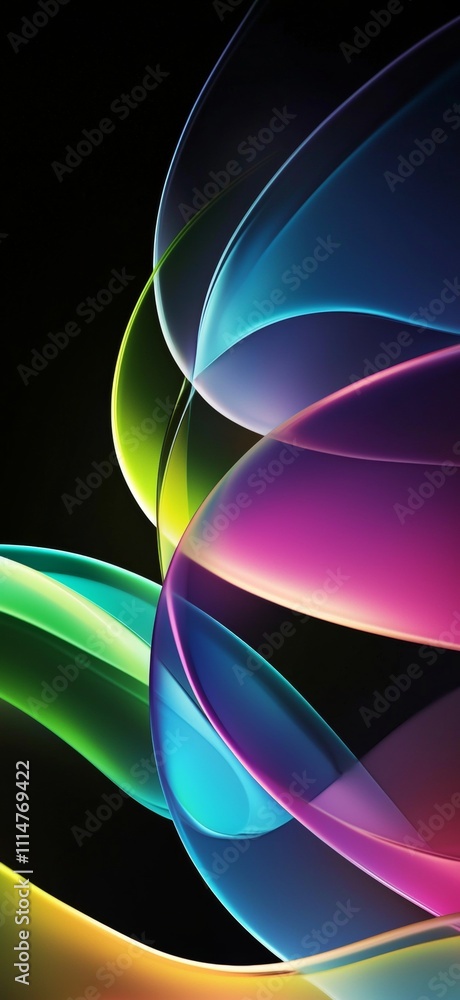 Poster smooth colorful abstract waves are flowing on a black background, creating a vibrant and dynamic vis
