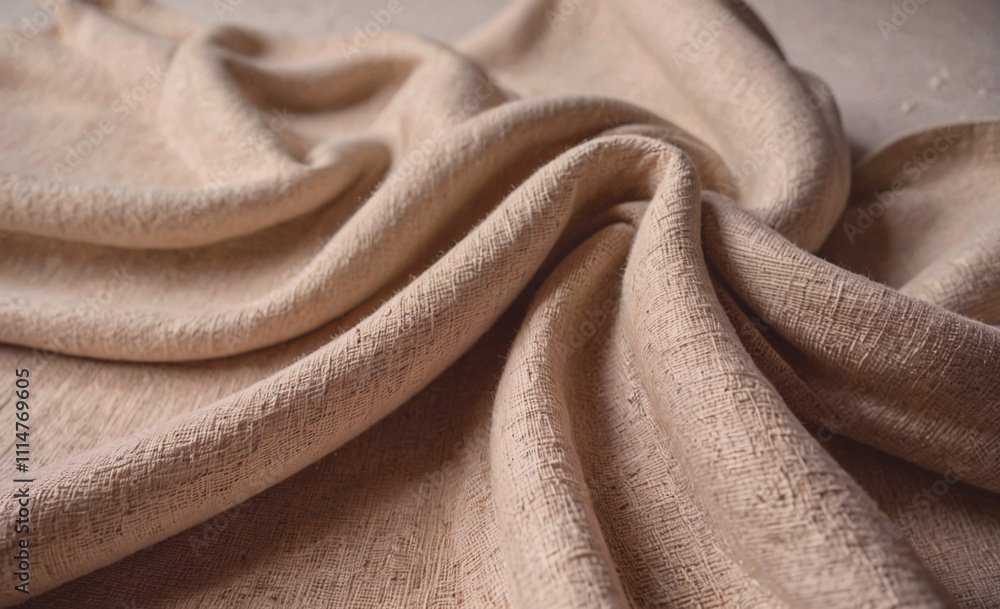 Poster Piece of fabric with a pattern on it. The fabric is tan in color. The fabric is folded in half
