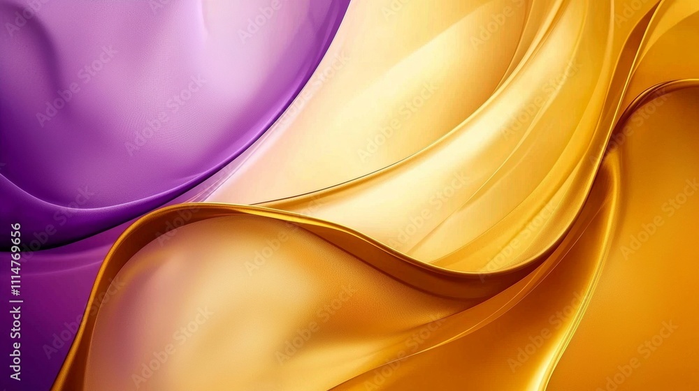 Poster smooth, luxurious golden and purple waves intertwine creating a dynamic and elegant abstract composi
