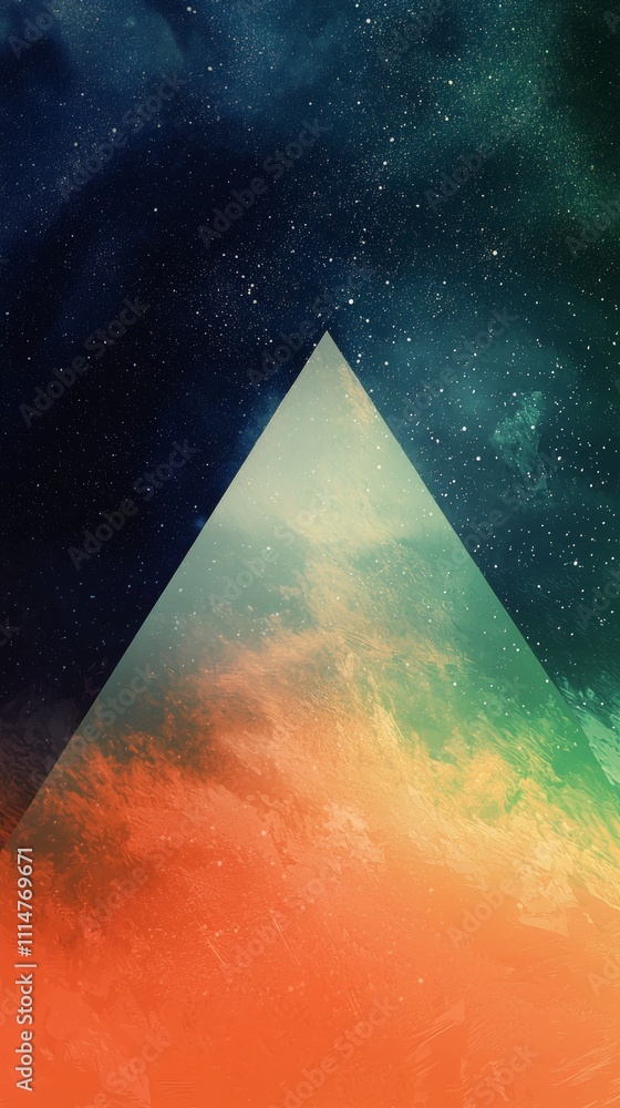 Poster abstract image featuring a vibrant triangle slicing through the universe, surrounded by colorful neb