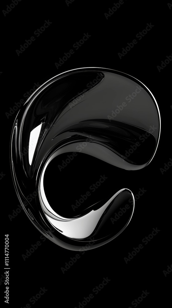 Poster glossy black abstract shape swirling and creating a dynamic and elegant composition on a dark backgr