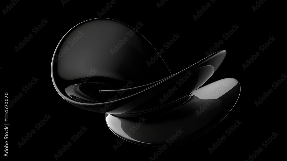 Poster smooth, glossy black abstract shapes intertwining and creating a dynamic, artistic composition again
