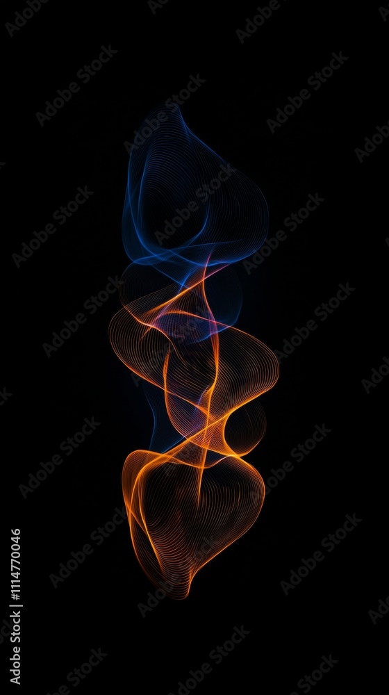 Poster smooth blue and orange waves are intertwining creating a mesmerizing abstract design on a dark backg