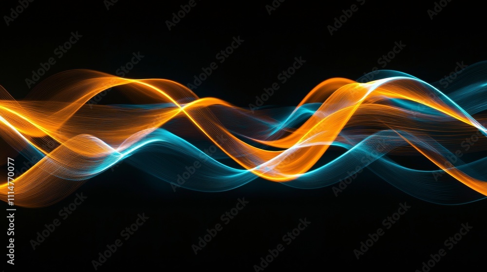 Poster intertwining orange and teal luminous waves create a mesmerizing pattern, perfect for projects relat