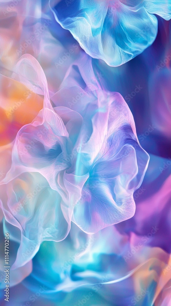 Poster abstract pastel colored fabric flowing, creating a dreamy and ethereal atmosphere with its gentle mo