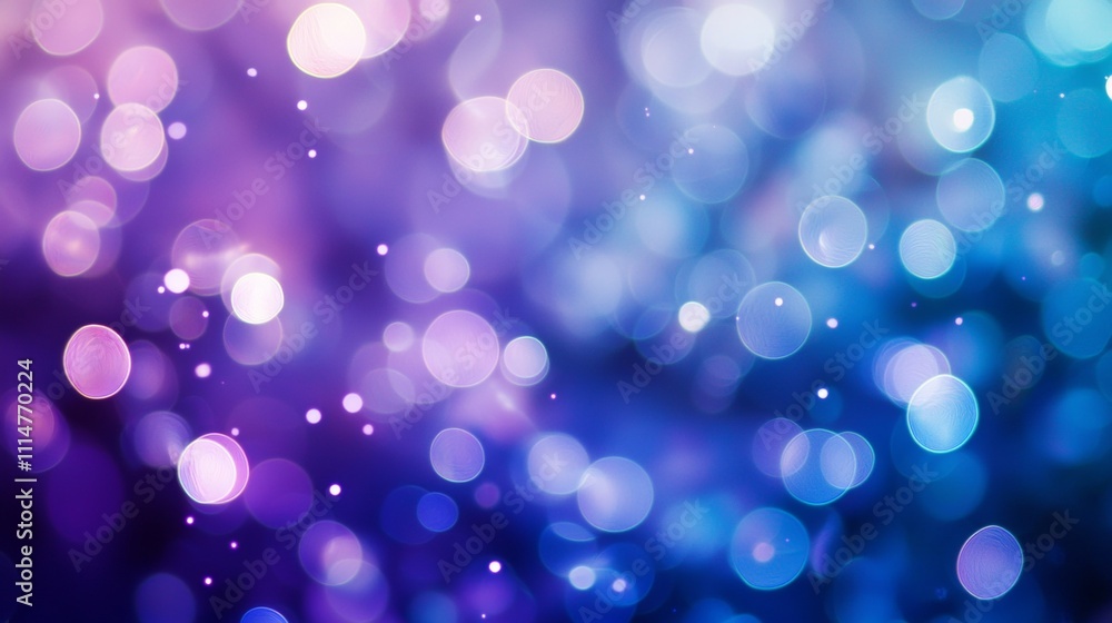 Poster abstract background with festive blue and purple bokeh lights creating a magical and dreamy atmosphe