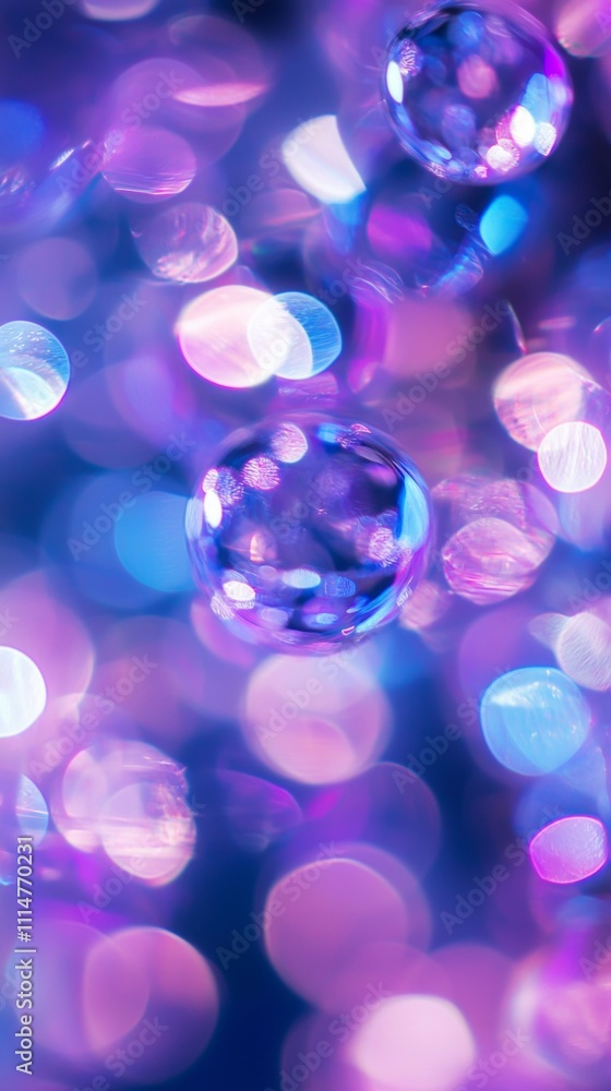 Poster floating transparent spheres create a mesmerizing scene against a softly blurred background adorned 