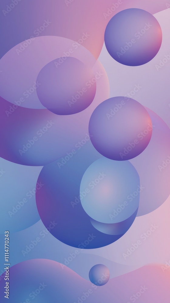 Poster Abstract composition featuring various purple and blue spheres floating against a soft gradient background, creating a visually appealing and modern design