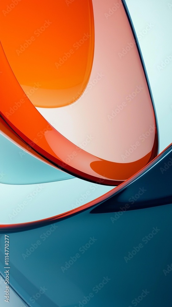 Poster smooth, curved shapes in vibrant orange and teal intertwine, creating a dynamic and visually appeali