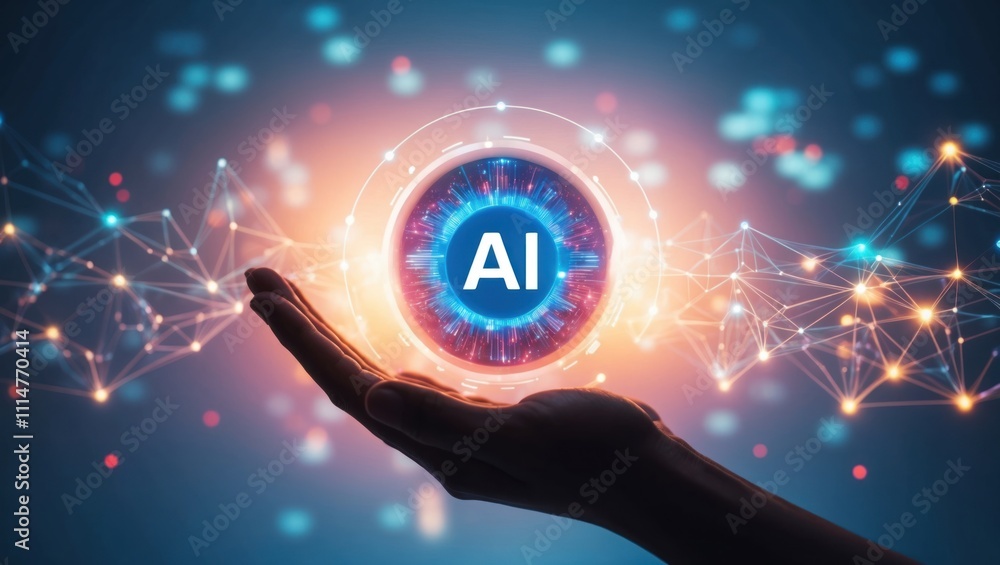 Wall mural ai on the background of computer systems, vibrant wallpaper