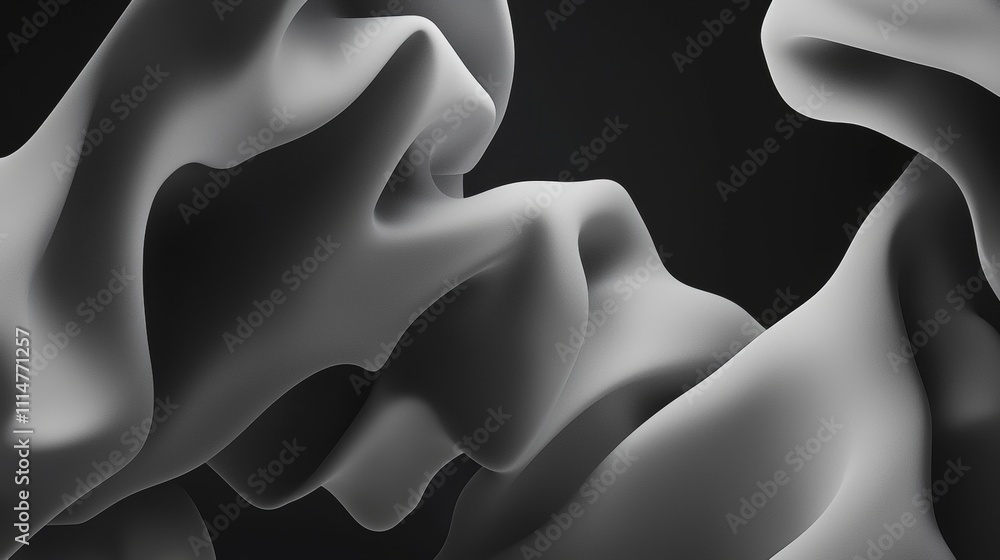 Poster black and white abstract fluid shape background flowing smoothly, creating a dynamic and elegant com