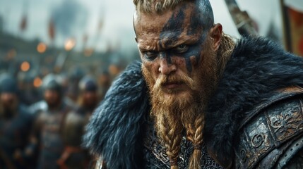 Naklejka premium Viking looking at the camera on a battlefield