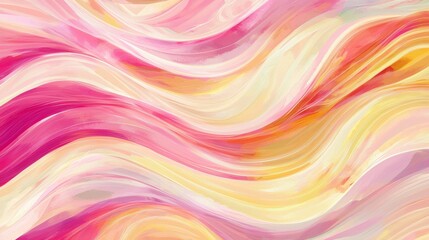 Obraz premium Pink, yellow and white brushstrokes creating a wavy pattern, ideal for backgrounds, banners, posters, textiles, and other design projects requiring a vibrant and dynamic aesthetic