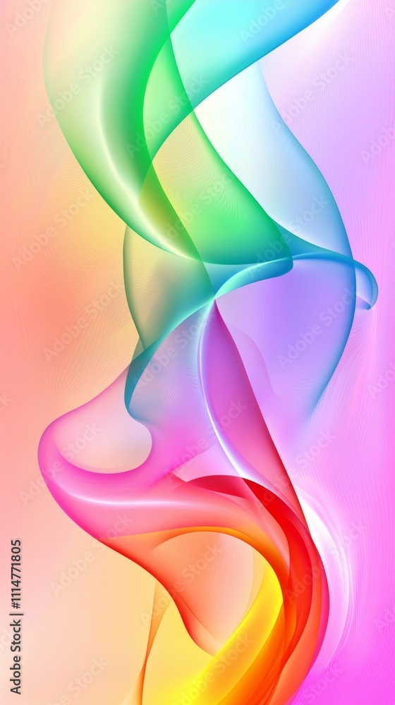 Poster abstract waves in vibrant rainbow colors flow seamlessly, creating a mesmerizing visual experience w