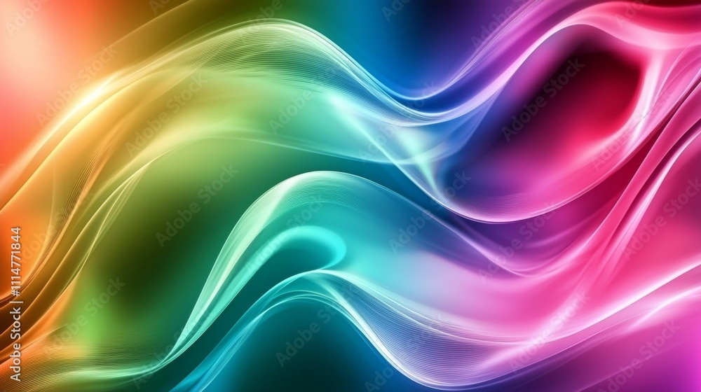 Poster smooth, colorful waves flow seamlessly across the frame, creating a vibrant and dynamic abstract com