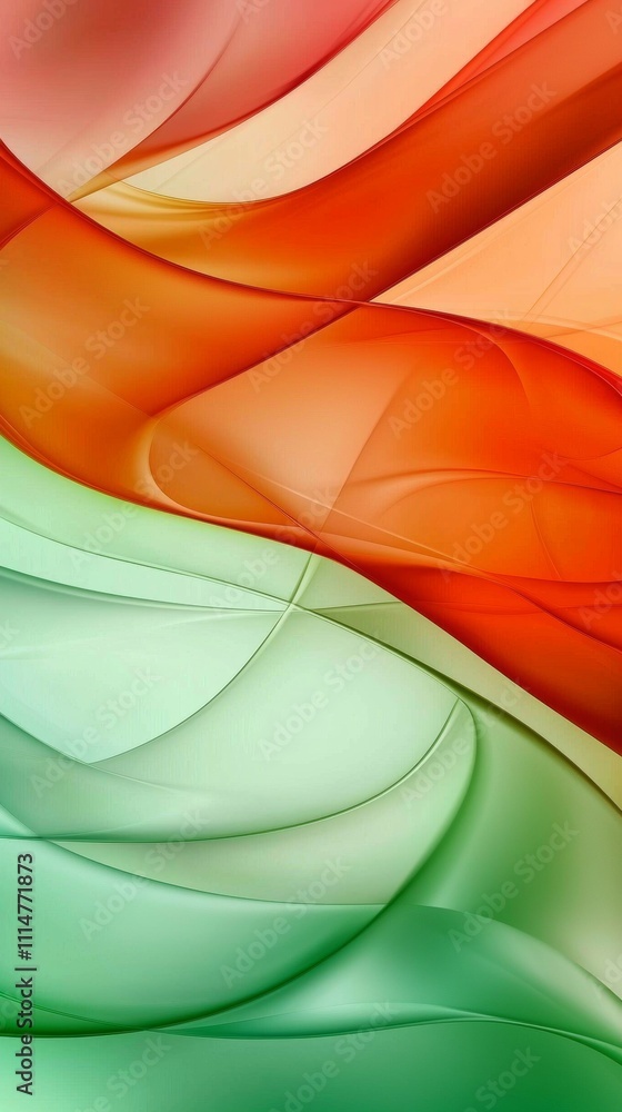Poster smooth, elegant curves of red and green intertwine and blend, creating a vibrant and dynamic abstrac