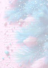 Fototapeta premium Papier à lettres pastel avec décorations sur le thème de la fantaisie, rose, bleu, magie, poussière scintillante, avec lignes droites et fines pour l'écriture sur un fond doux, style enchanteur