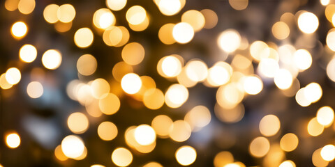 Obraz premium A vivid display of vibrant golden bokeh lights in a blurred background, creating an abstract and festive scene full of warmth, charm, and a dreamy atmosphere.