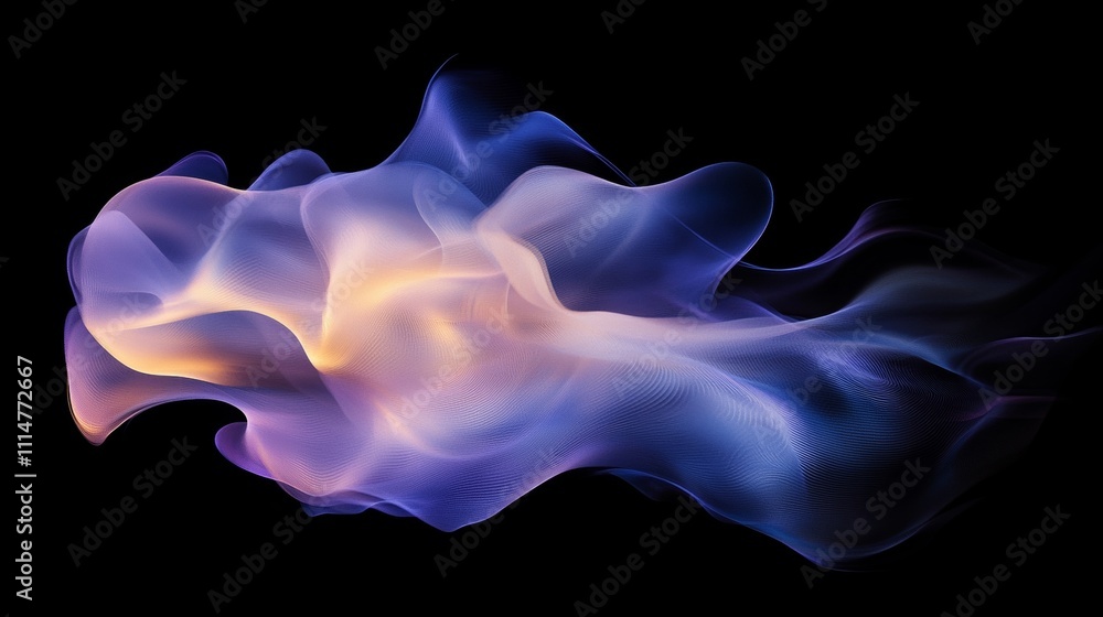 Poster smooth elegant colorful gradient mesh flowing, waving and swirling on black background, creating abs