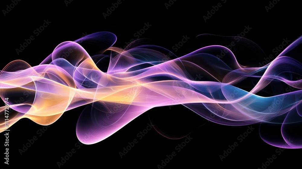 Poster creating smooth, elegant waves in vibrant colors forms a captivating abstract design against a black