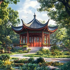 Naklejka premium Chinese traditional pagoda architectural style high resolution hd image