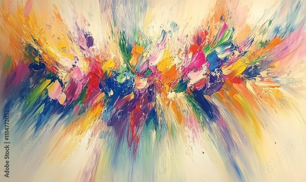 Poster a vibrant abstract painting captures the joy and energy of a beaming smile, filled with colorful spl