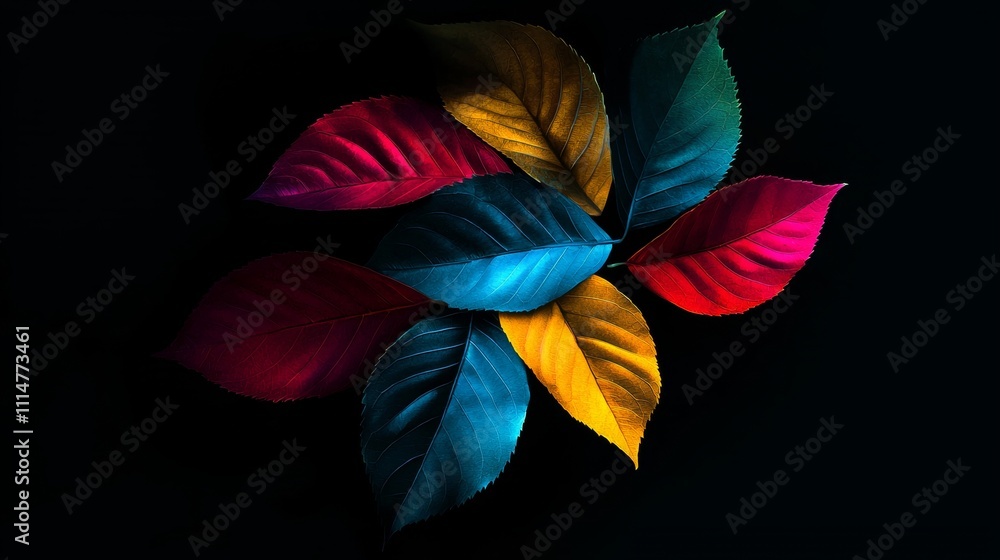 Aufkleber colorful leaves arranged in a circular pattern create a vibrant and visually appealing design agains