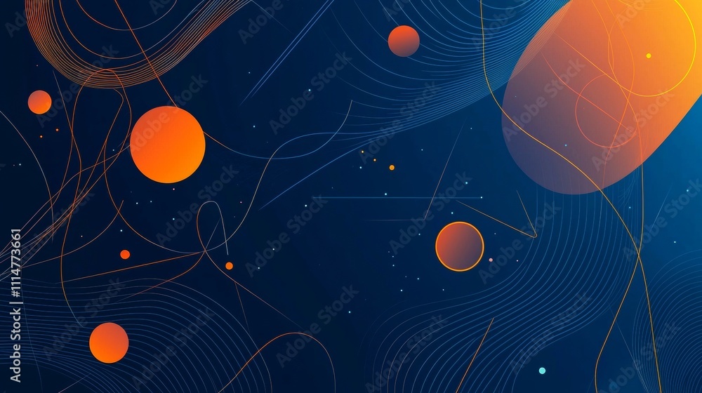 Aufkleber dynamic abstract composition featuring intersecting orange circles, thin curved lines, and small dot