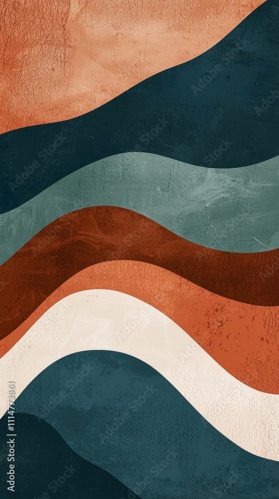 Poster modern abstract background showcasing a composition of wavy shapes in various colors, with textured 