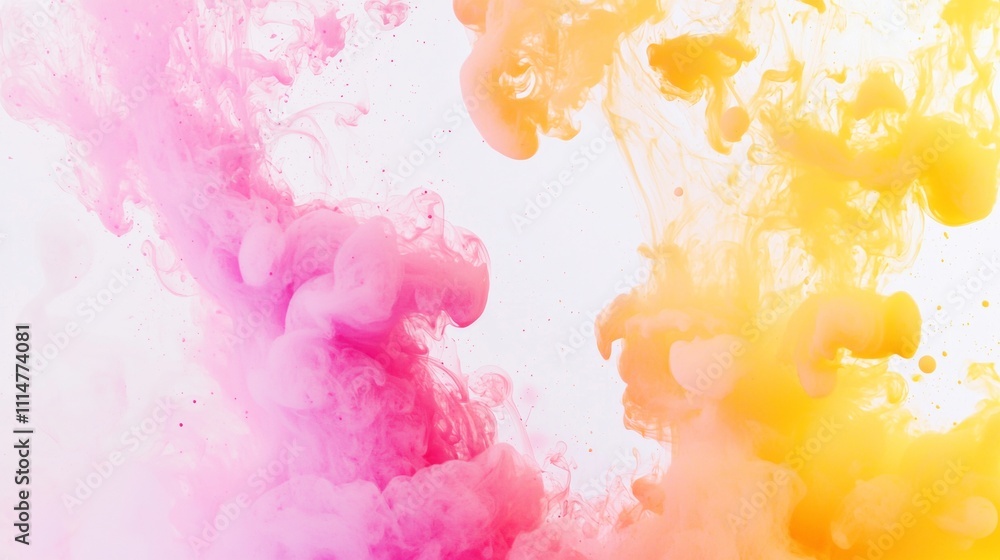 Aufkleber pink and yellow ink mixing in water creating beautiful abstract shapes and patterns, with a gradient
