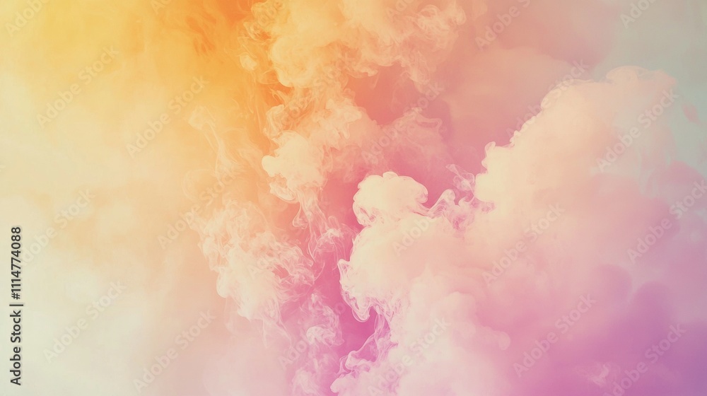 Poster colorful smoke is swirling and mixing, creating abstract patterns and textures, with a gradient of c