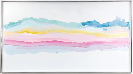 Modern abstract painting using soft pastel colors and depicting a colorful landscape with horizontal brushstrokes, creating a soothing and dreamy atmosphere