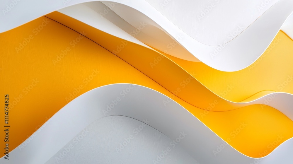 Poster smooth, undulating curves of yellow and white interweave, forming a visually engaging abstract compo