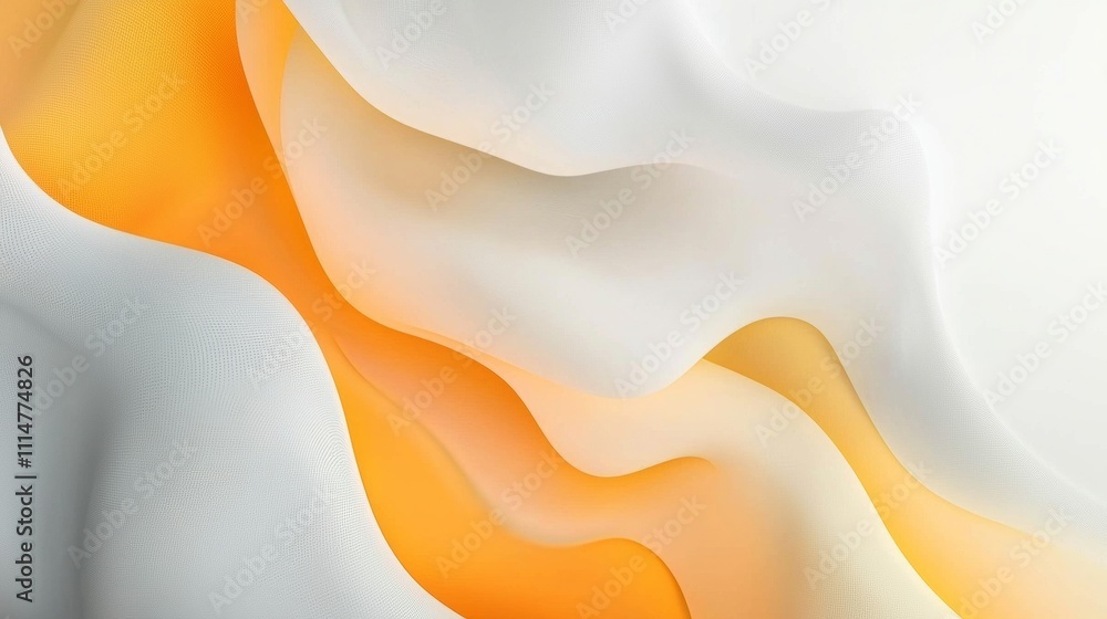 Poster smooth, undulating waves in shades of orange and white create a dynamic and visually appealing abstr