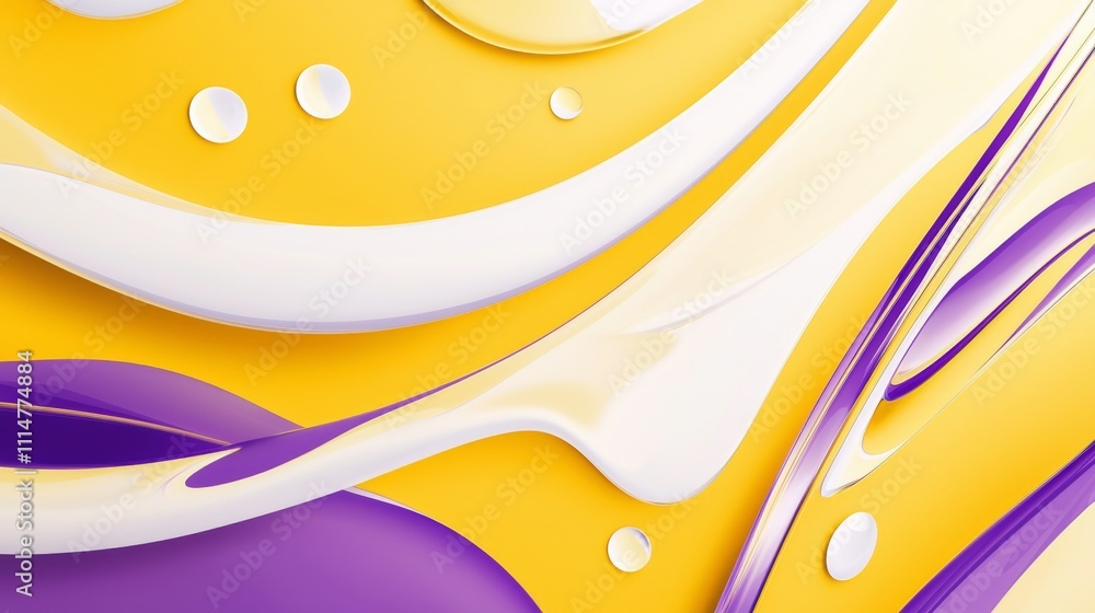 Poster smooth, glossy swirls in vibrant yellow and purple intertwine, creating a dynamic and visually capti