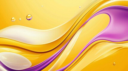 Obraz premium Smooth yellow and purple waves are creating a mesmerizing abstract pattern, with floating spheres adding a touch of magic to the composition, ideal for modern and stylish projects