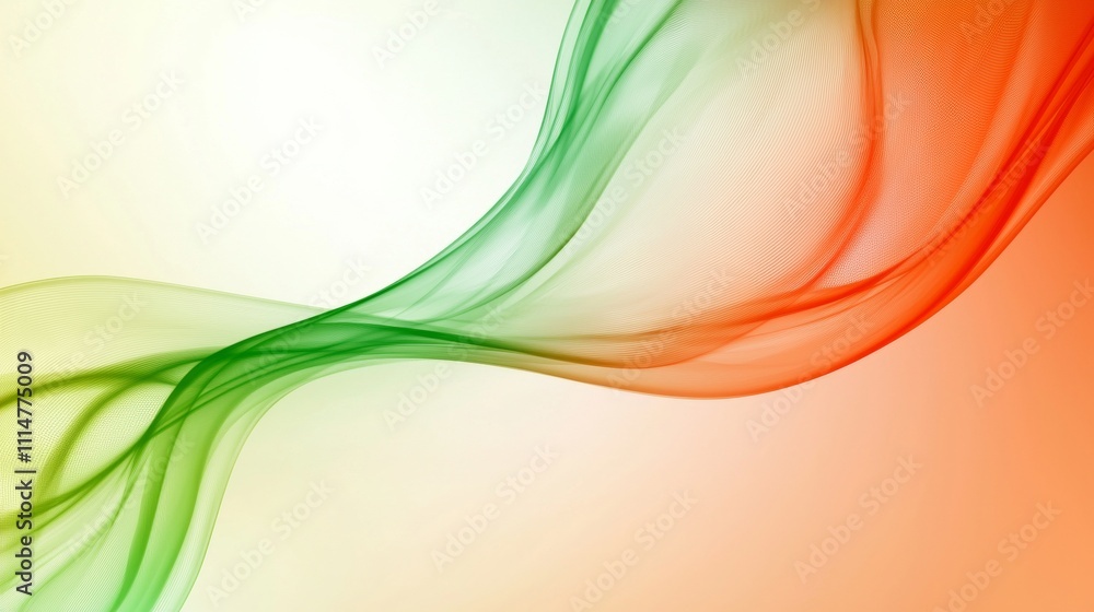 Poster smooth green and orange waves are blending and flowing together on a gradient background, creating a