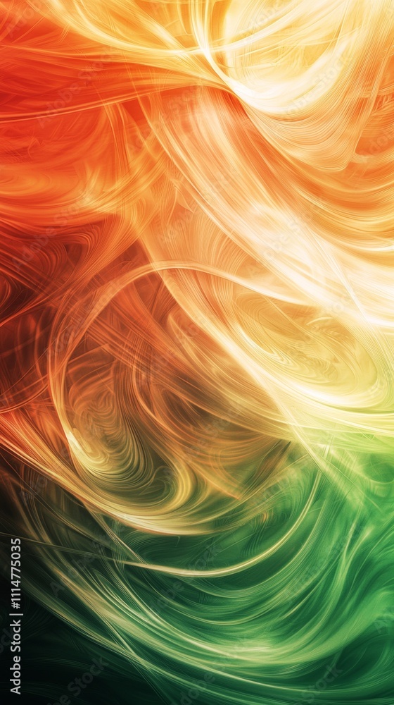Poster warm orange and cool green shades blending together in a dynamic abstract design, creating a smooth 