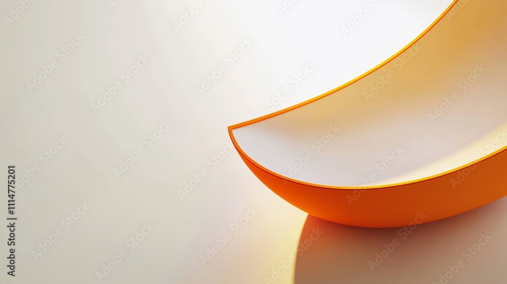 Poster smooth orange and white abstract shape casting a shadow on a light background, creating a minimalist