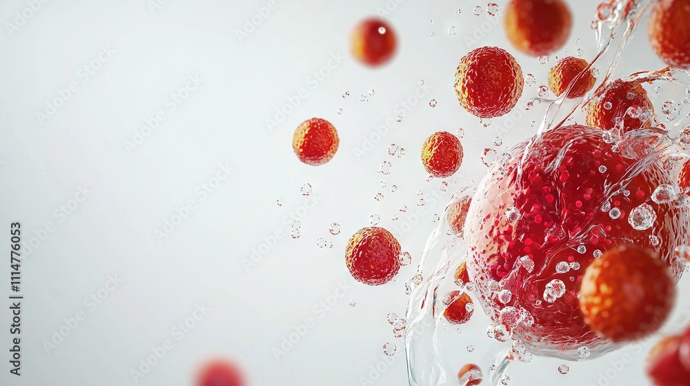 Poster a cluster of oranges floating in water on a white background with lots of bubble patterns